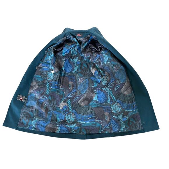 Vintage 80s Alorna Wool Blend Trench Coat Double Breasted Peacock Blue sz M - Picture 7 of 12